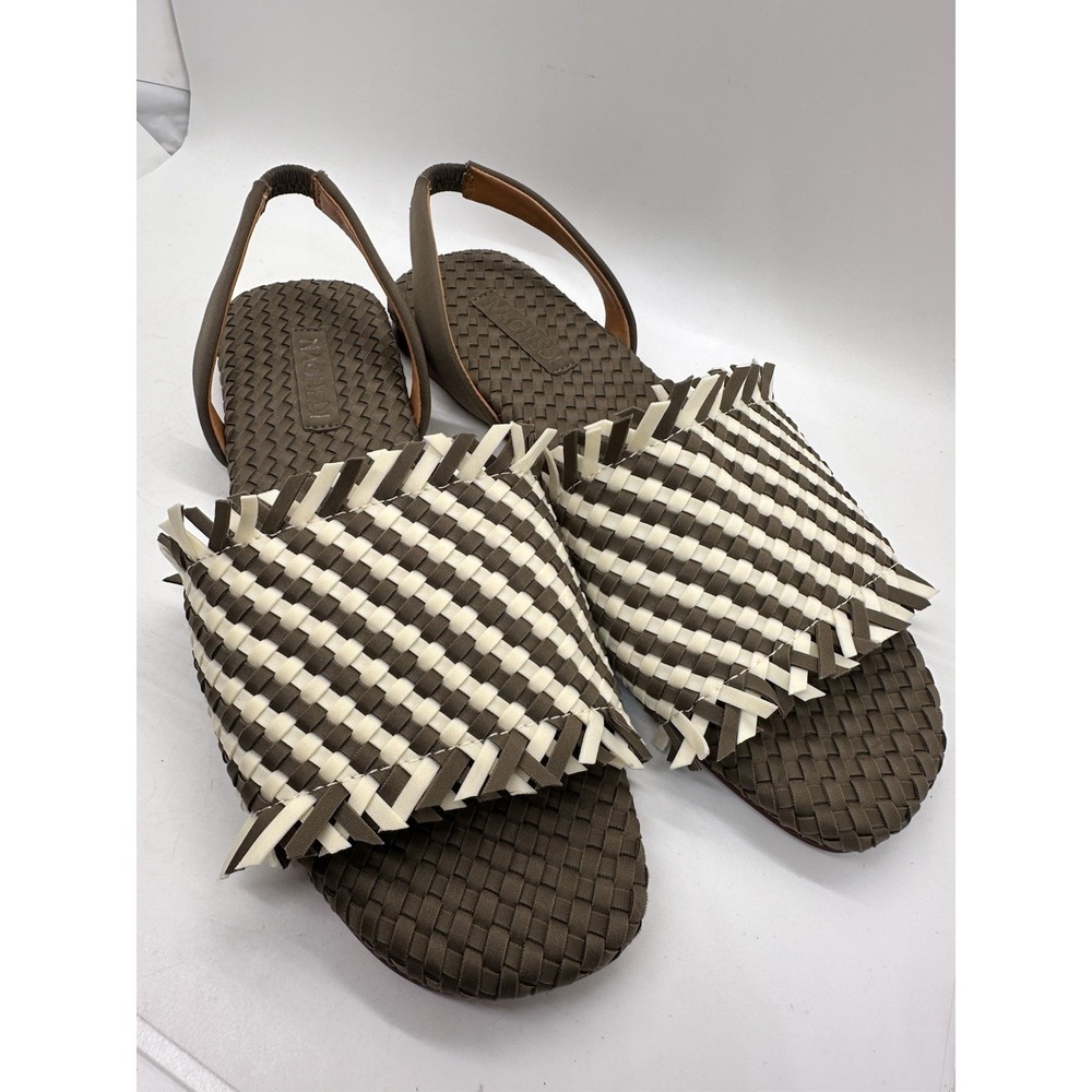 Naghedi Havana Slingback Striped Sandals Brown Cream Fringe Size 37